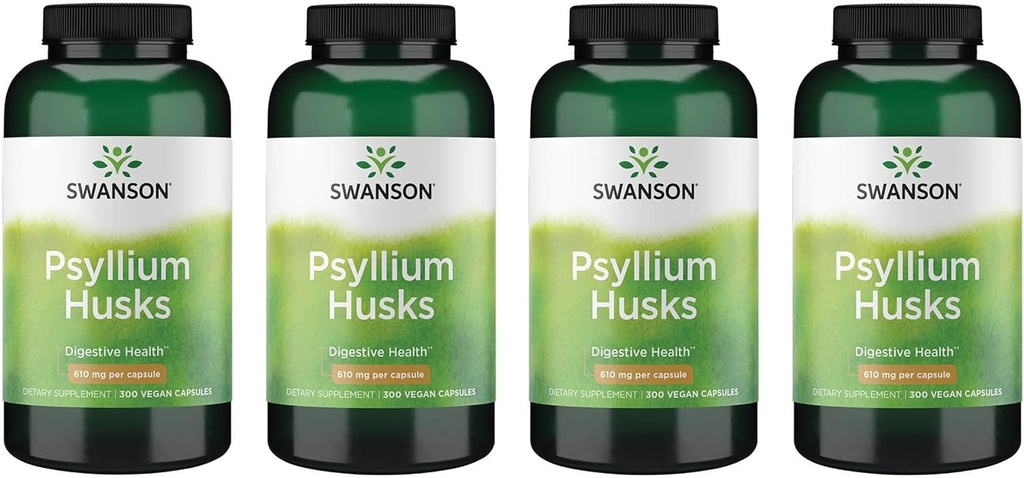Swanson Psyllium Husk Diett Fiber Supplement 610 mg 300 kapsler - (4 pakke)