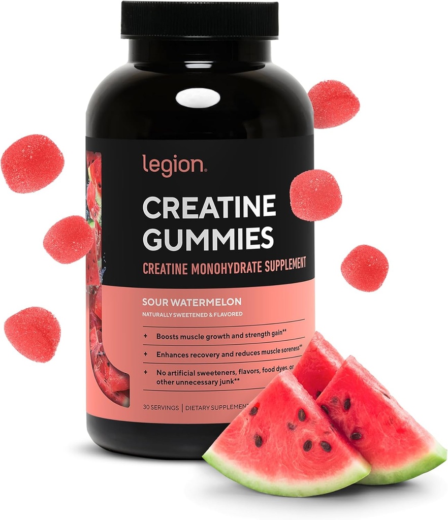 LEGION Kreatin Monohydrat Gummies – Ren Chewable Kreatin Supplement for styrke, utholdenhet og muskelgjenvinning – 30 Sour Watermelon Flavor Services – Ingen kunstige Flavors eller søtningsmidler