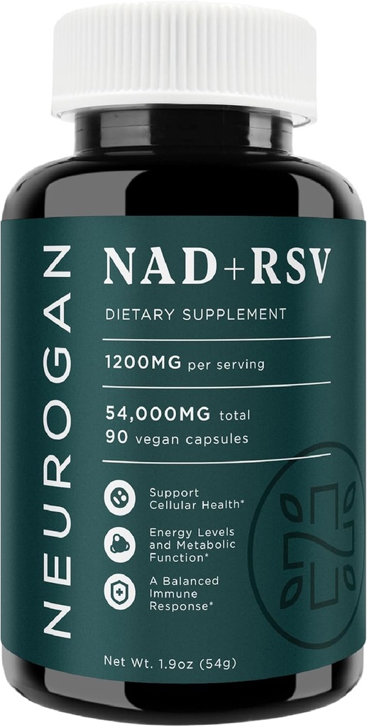Neurogan NAD + med Resveratrol Kapsler 1:1 Forhold - 1200 mg Per servering, 90 Ct - Cellular Helse og sunn aldring kosttilskudd, energi og immunstøtte - Nicotin Adenine Dinucleotid NAD + Tillegg