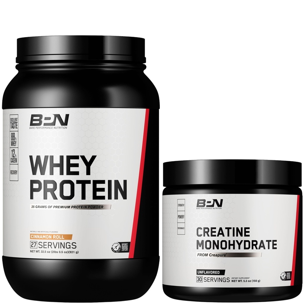 BARE PERFORMANCE NUTRITION BPN Whey Cinnamon Roll Protein + Kreatin Bundle