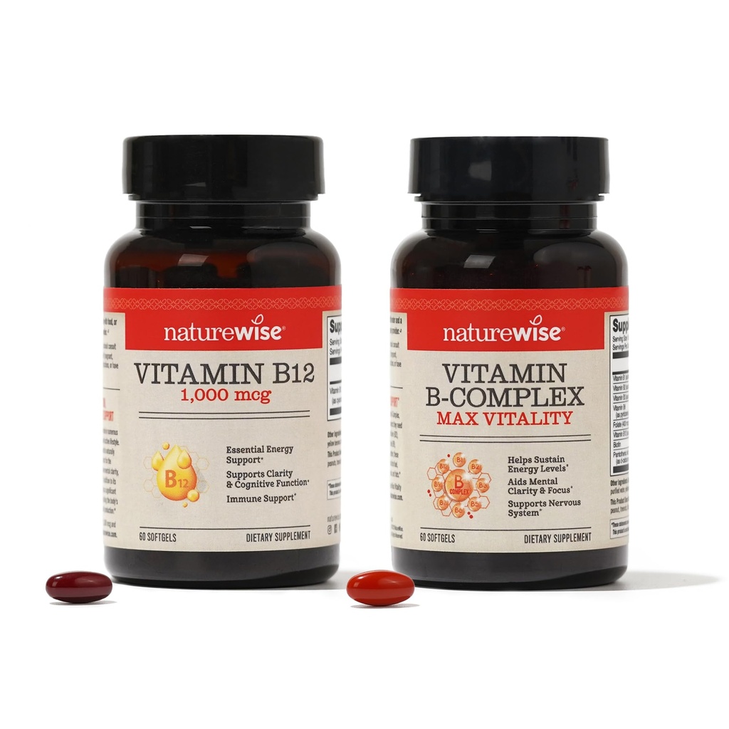 NatureWise vitamin B12 1000 mcg og vitamin B kompleks for cellulær energi, mental klarhet, maksimal vitalitet - 60 mcg hver