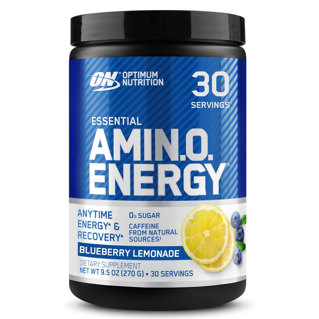 Optimum Nutrition Amino Energi - Før trening med grønn te, BCAA, Aminosyrer, ketovennlig, grønn kaffeekstrakt, energipulver - Blåbær sitronade, 30 Serveringer (Packing May Vary)