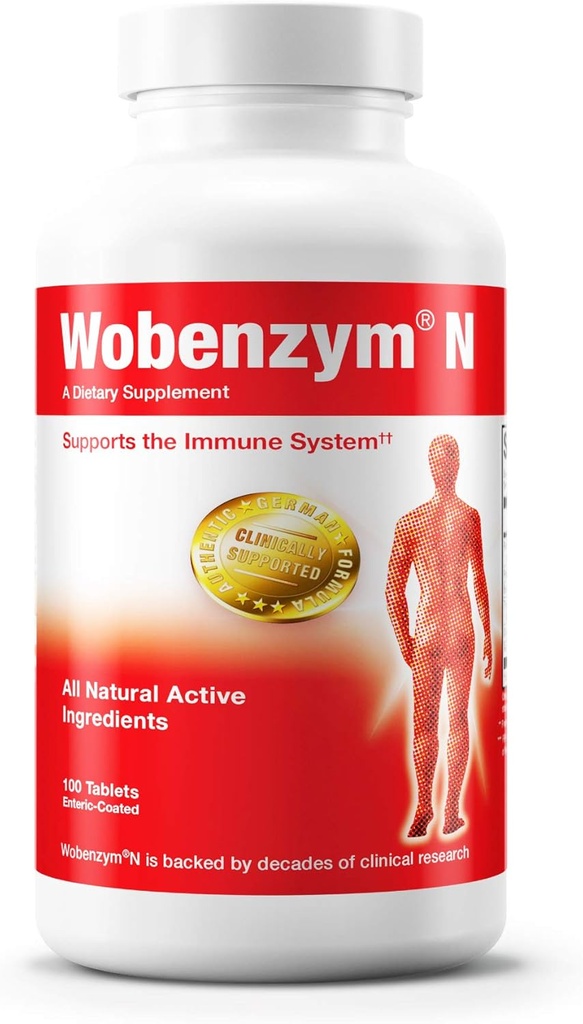Douglas Laboratories Wobenzym N - Autentisk Tysk Supplement - Systemisk Enzymer - For immunsystem og felles helse * - Med Papain, Rutin & Bromelain - 100 Enteric-koated tabletter