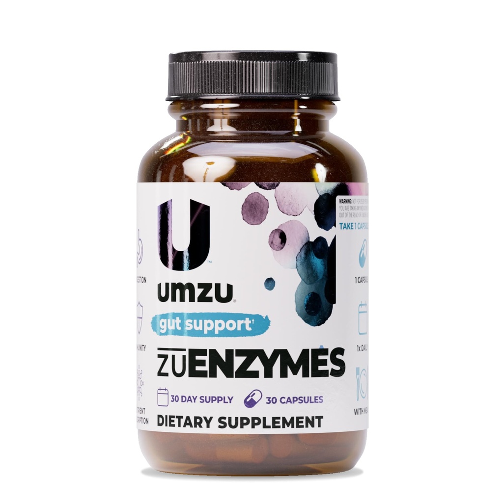 UMZU ZuEnzymes Digestive Enzymes Supplement | 21 Enzymer for Gut Helsestøtte, Digestion & Nutrient Absorpsjon | Hjelper Bryt ned Laktose, Kolhydrater, Proteiner og fetter (30 dagers forsyning | 30 kapsler)