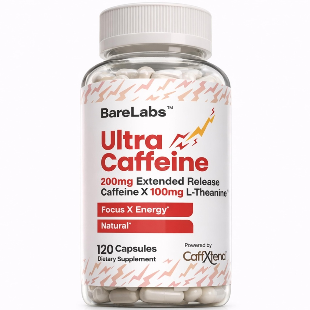 Extended Release Koffeinpiller + Koffein L-Theanine + Focus & Energi Supplement + Ingen Jitters, Ingen Krasj + Naturlig - 120 Kapsler
