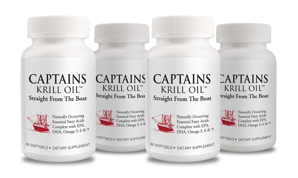 Captains Pure Antarctic Krill Oil Softgels | Omega 3 EPA, DHA med Astaxanthin & Fosfolipider® Ingen tilsetningsmidler eller kjemikalier | 1000mg per servering, 60 kapsler, 4-Pack