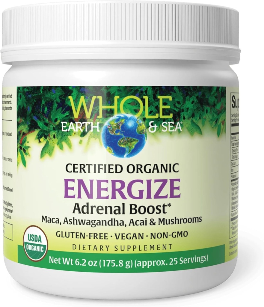 Hele jorden og havet fra naturlige faktorer, energiisere adrenal boost med Maca Root, Ashwagandha og mer 6.2 oz pulver