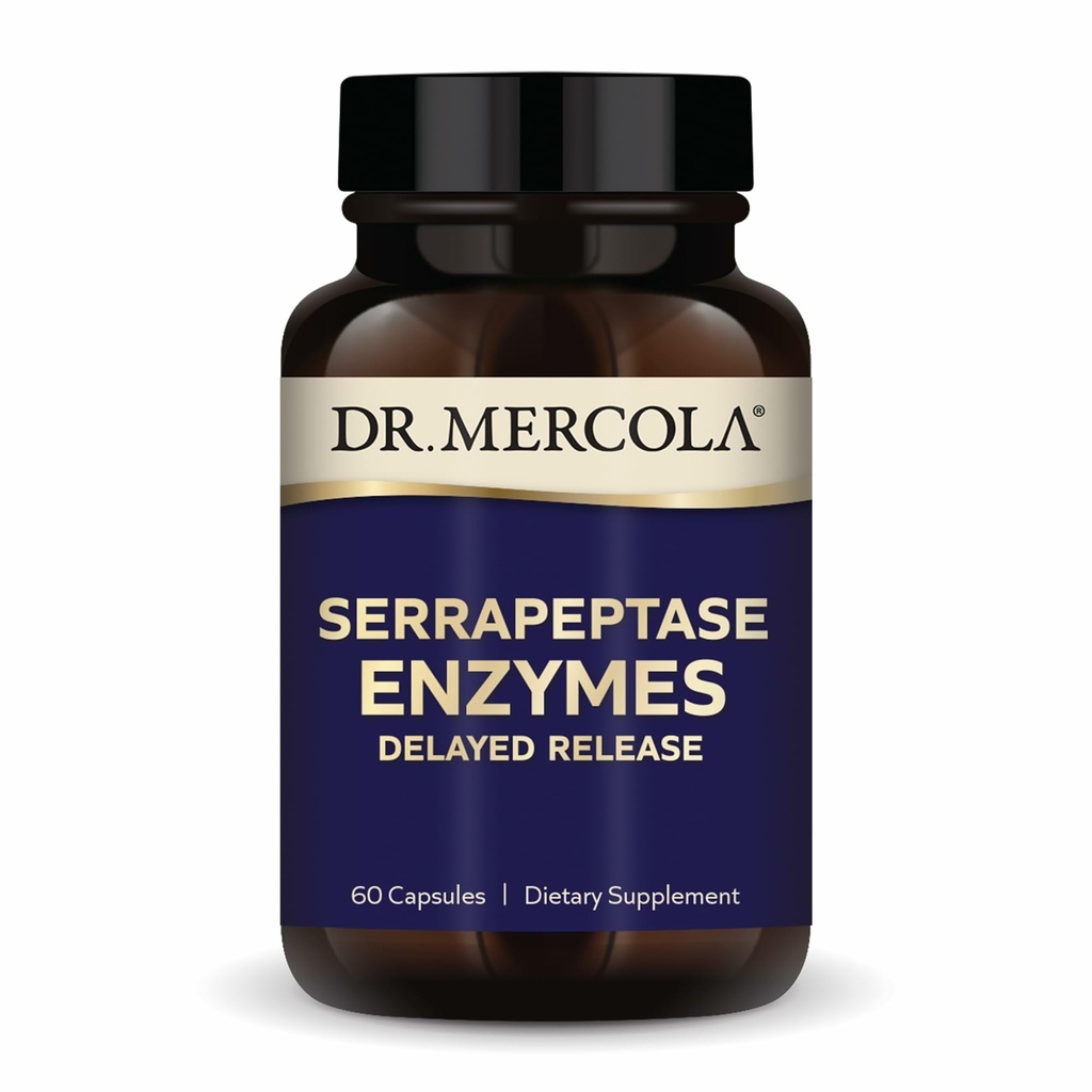 Dr. Mercola Serrapeptase Enzymes - Støtter sunn cellulære funksjon - forsinket frigivelse - Ikke-GMO, Glutenfri og soya-fri - 60 kapsler