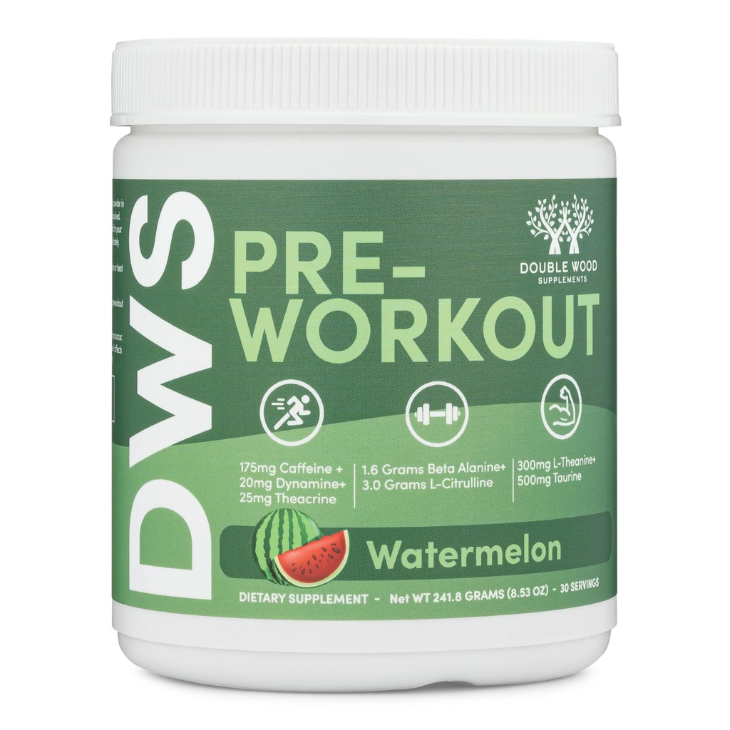 Pre Workout pulver for menn og kvinner (30 serveringer av koffein, Beta Alanine, L-Citrulline, Dynamine, L-Theanine, Taurine, Theacrine og mer) Preworkout pulver med Scoop av dobbel tre (Watermelon Lime)