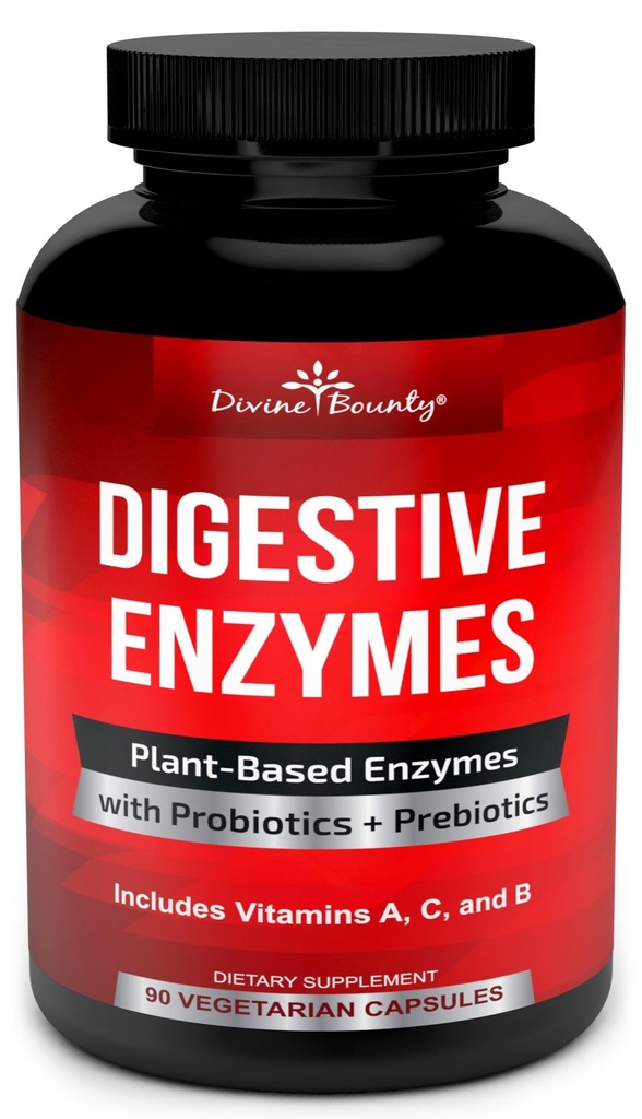 Divine Bounty Digestive Enzymer med probiotika og prebiotika med Lipase, Amylase, Bromelain - Støtte en sunn Digestive Tract for menn og kvinner - 90 vegetariske kapsler