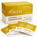 Aldersløs UltraMAX Gold - HGH Anti-Aging Supplement for kvinner og menn - Juvenerer huden, gjenoppretter ungdommelig utseende, Øker energi og søvn, Effervescent pulver - Valencia Orange Flavor - 22 Pakker