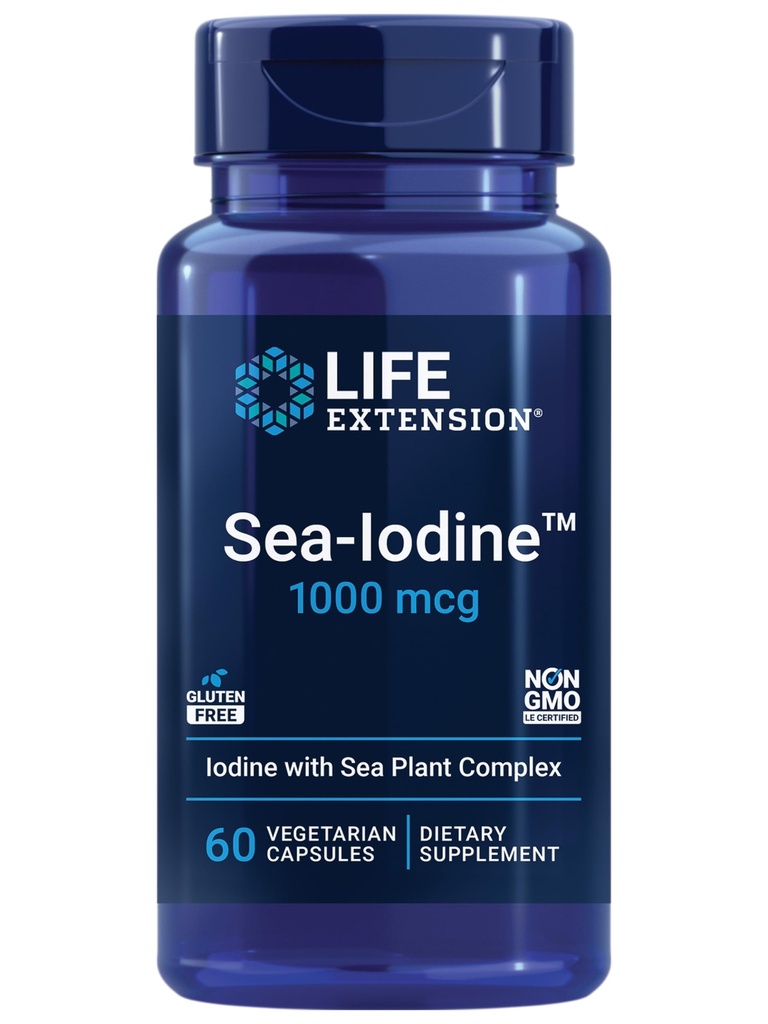 Livsforlengelse Sea-IodineTM, kelp og blærewrack-avledet jodin, støtter sunne nivåer av dette essensielle næringsstoffet for tyroid helse og utover, ikke-GMO, Glutenfri, vegetarisk, 60 kapsler