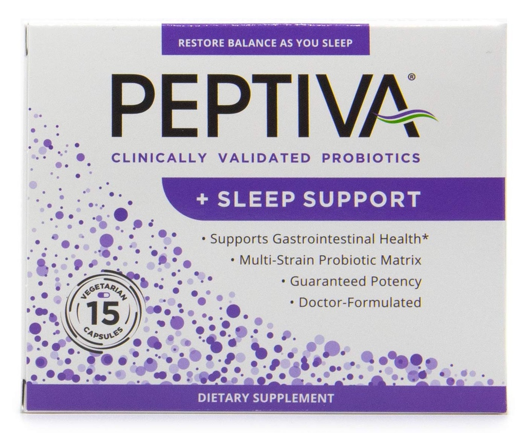 Peptiva 26 milliarder CFU Probiotic and Sleep Support - klinisk validert multi-Strain Probiotic - Lactobacillus og Bifidobacterium, Melatonin - 15 greve