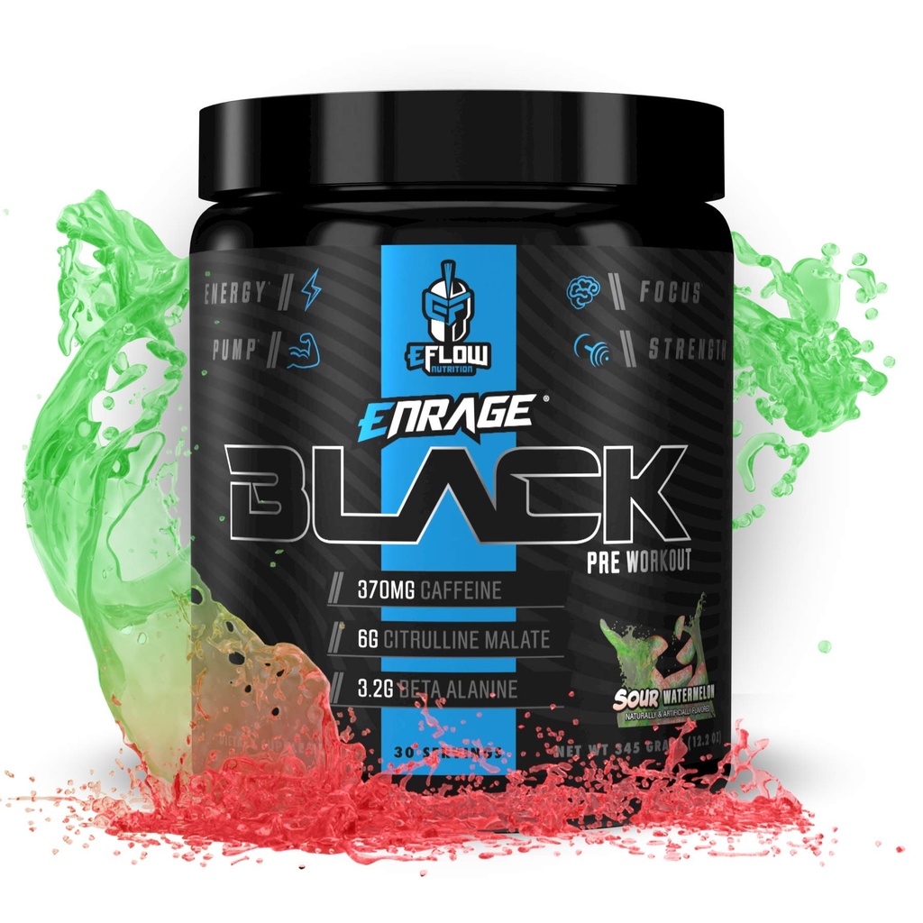 eFlow næringsbærende svart høy stimulant pre trening kosttilskudd - preworkout pulver til å øke energi, pumper og styrke - 4 Flavors (30 serveringer) (Sour Watermelon)