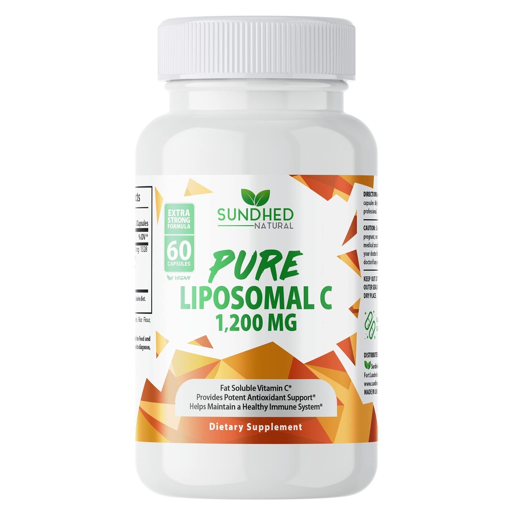 Pure Liposomal Vitamin C - 1200 mg Immunsystem & Collagen Helse Booster, hjelper anti aldring Hudvitaminer, Natrium Askorbat, Solflower Lecithin, Lypo Speric - 60 kapsler