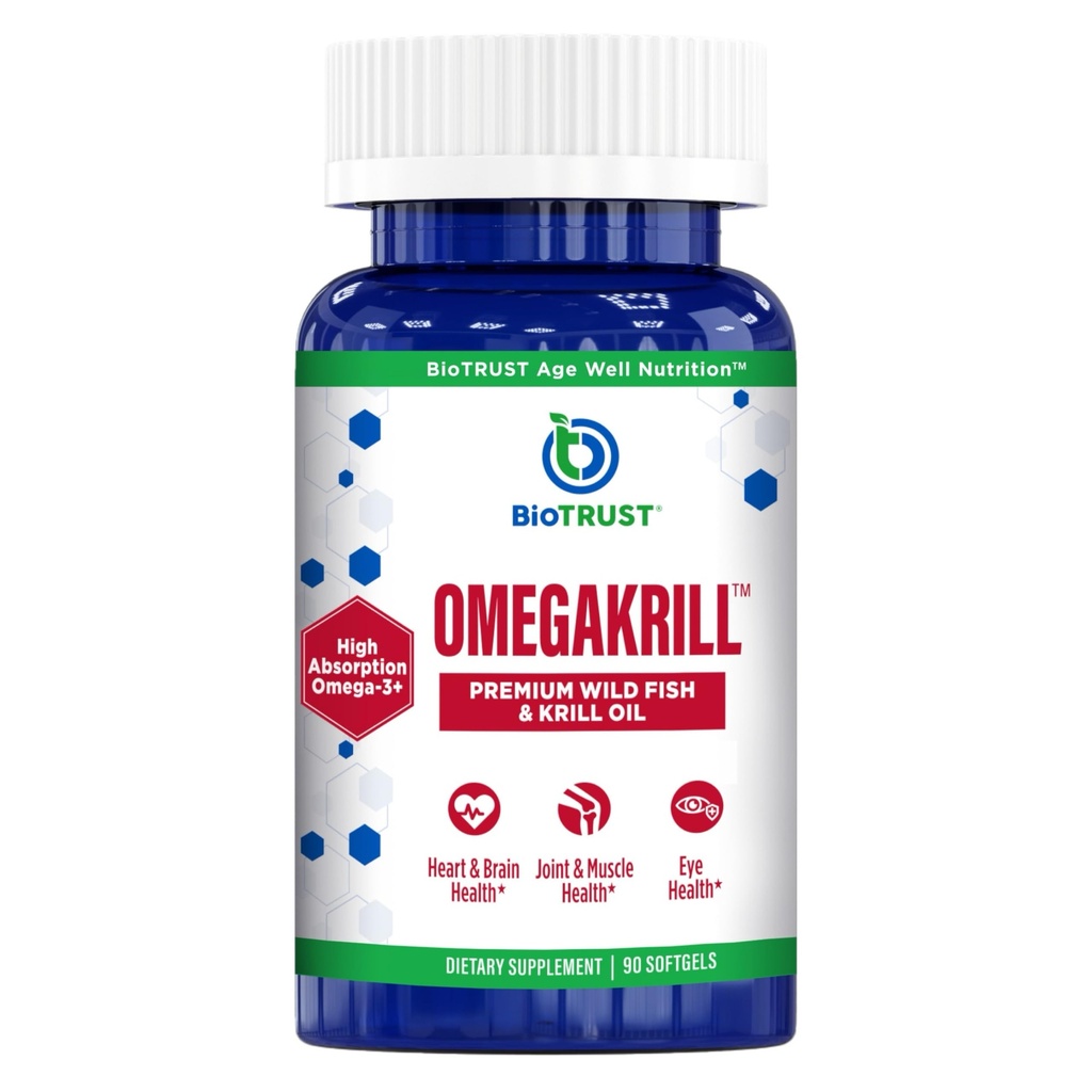 BioTrust OmegaKrill EPA & DHA Omega 3 Supplement, fisk og krillolje å gi støtte for felles, hjerte, hjerne, øyne og hud (30 serveringer)