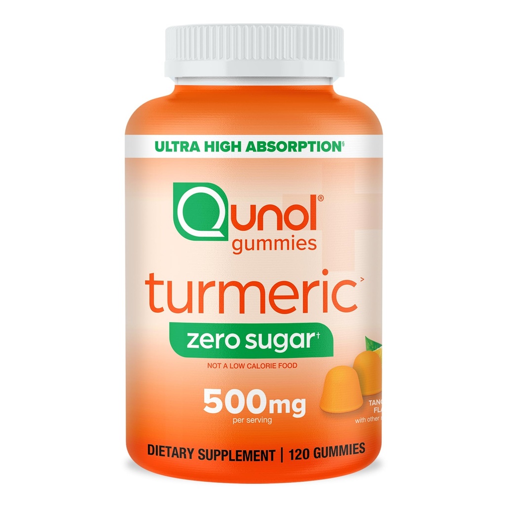 Qunol Zero sukker gummier, gummi med 500mg gummi curcumin, felles støtte Supplement, Ultra høy absorpsjon gummi, vegetarisk, glutenfri, 120 greve