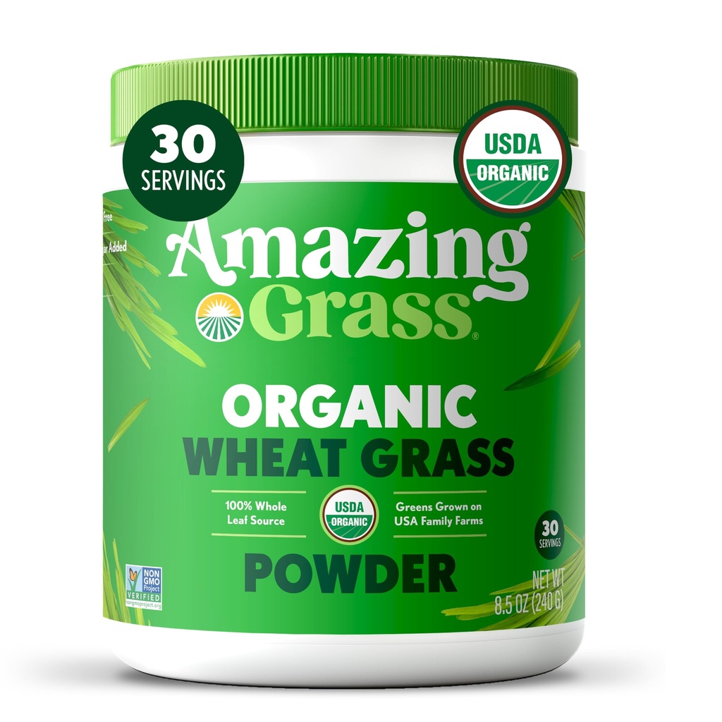 Amazing Grass Wheat Grass Powder: 100% Hel-Leaf Wheat Grass pulver for energi, Detox & Immunity Support, Klorofyll Leverer Grønne, 30 Serverer