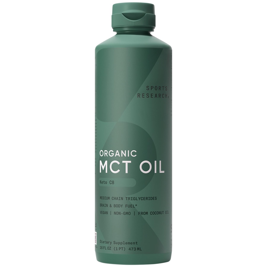 Idrettsforskning Keto MCT Olje fra økologiske kokosnøtter - fettsyre brensel for kroppen + hjernen - enkelt angst C8 kaprylsyre - perfekt i kaffe, te, og mer - ikke-GMO & vegansk - uovertruffen (16 Oz)