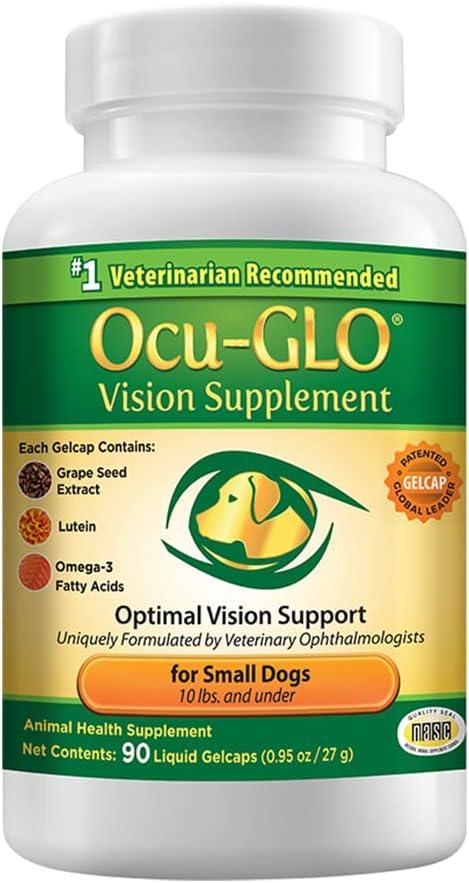 Oku-GLO Vision Supplement for små hunder - Lutein, Omega-3 Fatty Acids, Grapefrø ekstrakt - Støtte Optimal Eye Health & Vision hos hund - Antioksidanter for Canine Ocular Helse - 90ct SNIP CAPS
