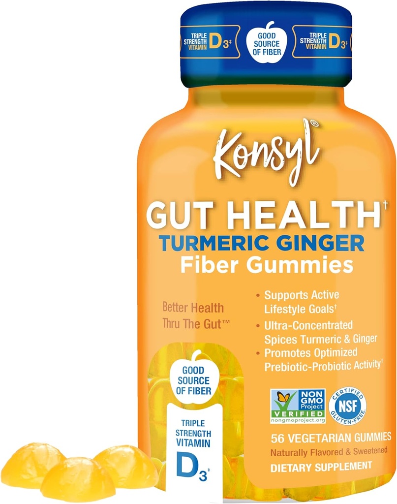 Konsyl Gut Helse Turmeric Ginger Fiber Gummies - Hjelper støtte Digestive Helse + - Vegetarisk Fiber Supplement Gummies for voksne- 56 greve
