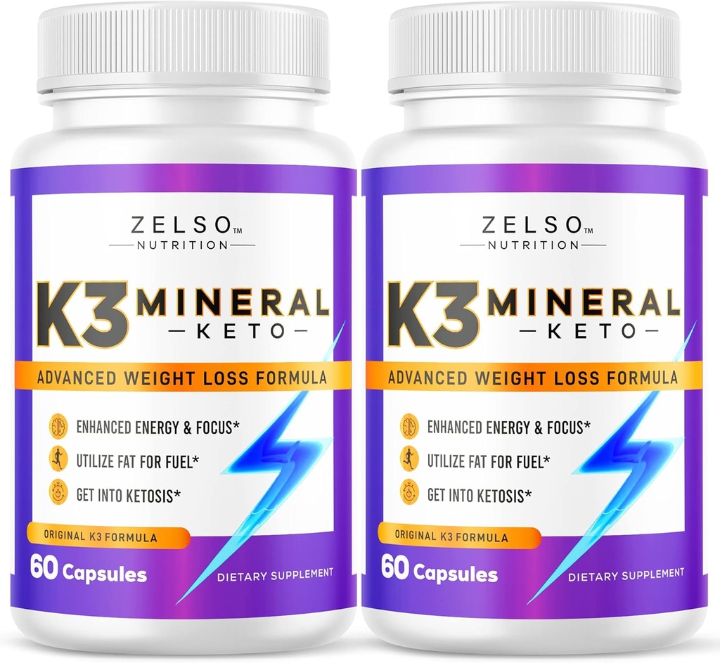 ZELSO (2 Pakke K3 Mineral vekttap piller for kvinner og menn, K3 Mineral piller - K3 Salt Mineral, vitamin + K3 Kapsler Supplement for keto vekttap - 2 måneders forsyning