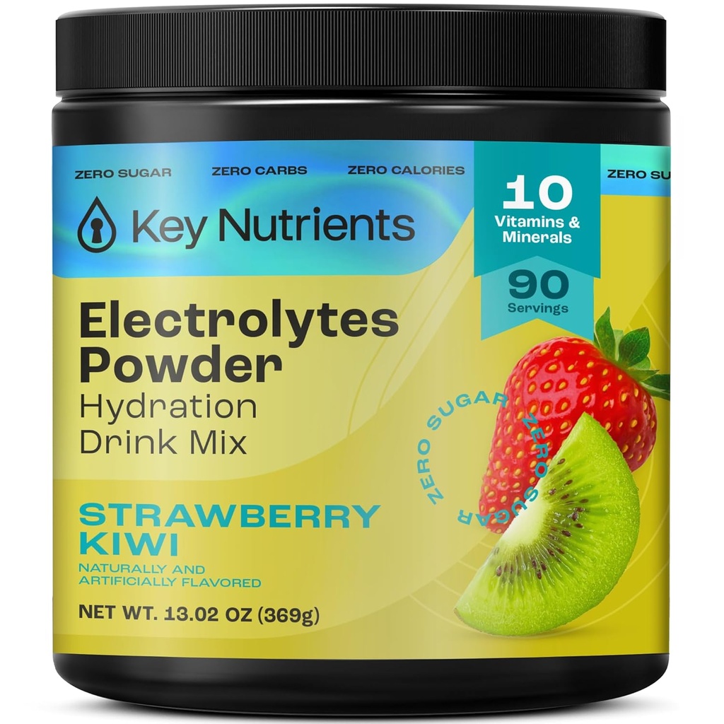 KEY NUTRIENTS Multivitamin Electrolytes pulver Ingen sukker - Juicy Strawberry Kiwi Electrolyte pulver - Endurance & energi Supplement - Hydration pulver - Ingen kalorier - 90 Serveringer - laget i USA