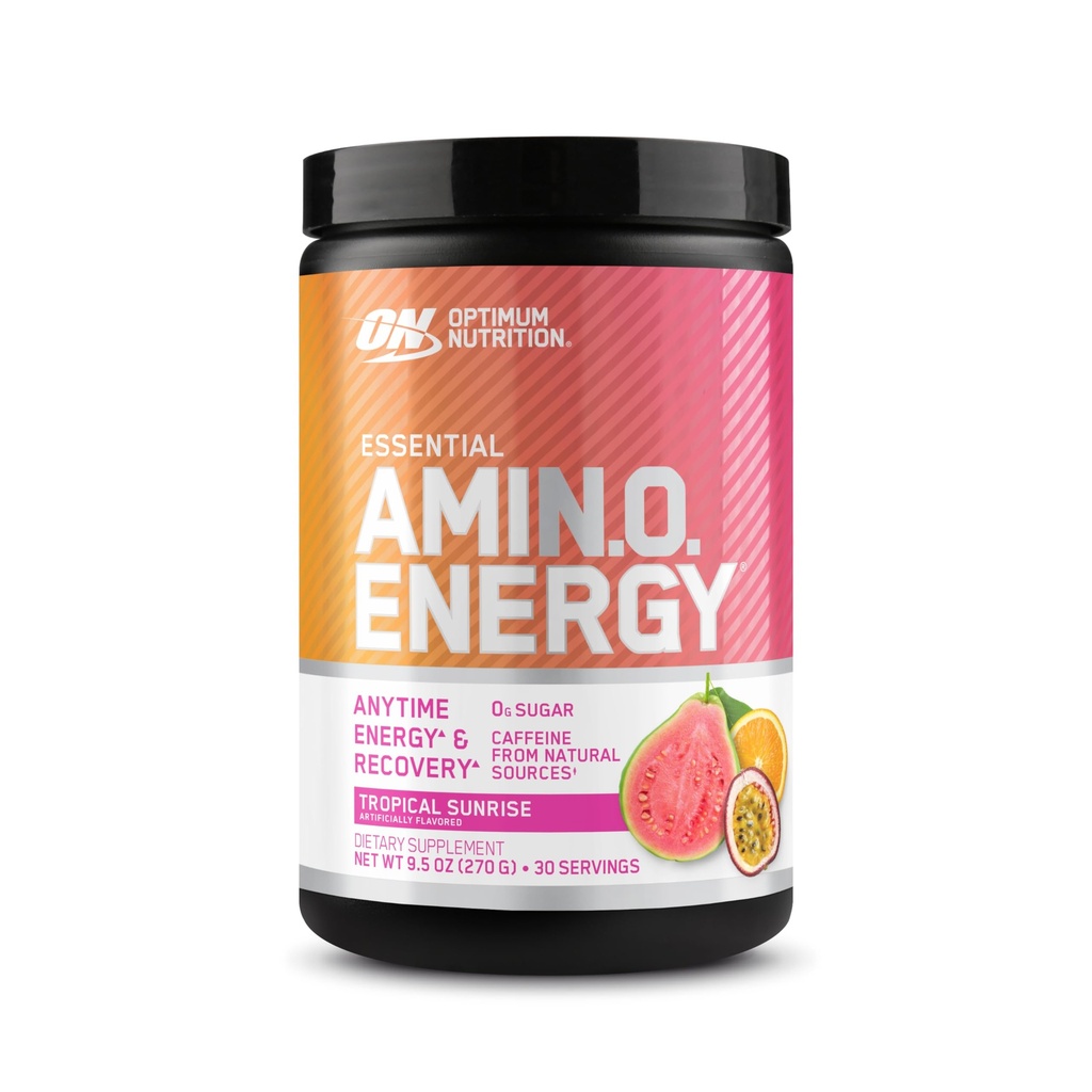 Optimum Ernæring Ny Flavor Amino Energi - Pre Workout med grønn te, BCAA, Aminosyrer, Keto vennlige, Grønn Kaffe Ekstrakt, Energipulver - Tropisk soloppgang, 30 Services (Packaging May Vary)