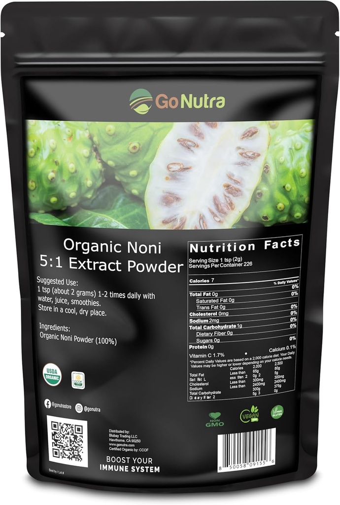 Noni frukt pulver organisk 5:1 Ekstrakt ren 1lb. (16 oz) Superfood Noni pulver