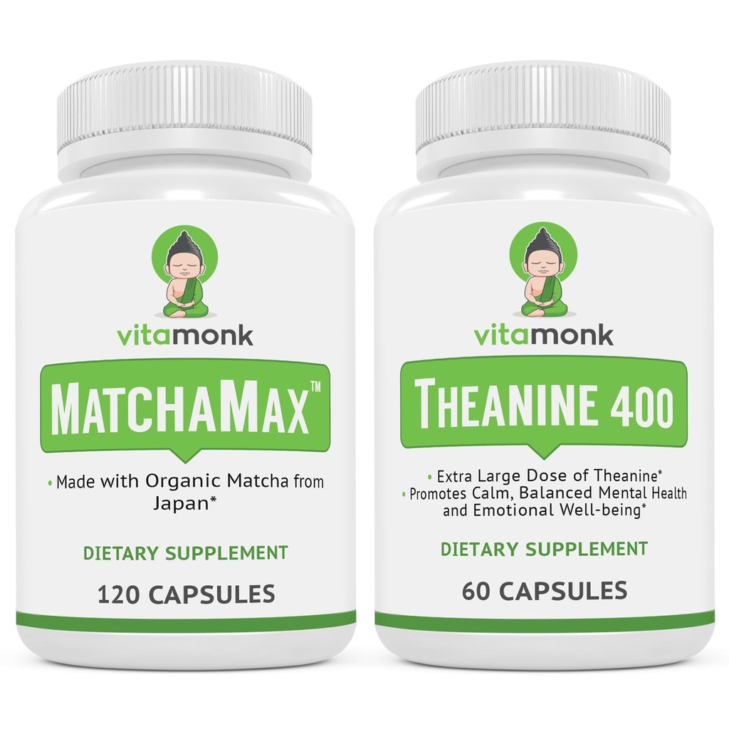 VitaMonk MatchaMax Matcha Kapsler & L-Theanine 400mg - Økt energi og forbedre fokus Bundle