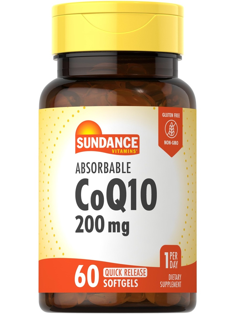 Sundance CoQ10 200mg Softgels | 60 greve med svart pepper ekstrakt | Ikke-GMO & Glutenfri Supplement