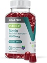 Viteey Biotin Gummies for hår, hud og negler 10.000mcg - sukker gratis - hårvekst Gummies, sunn hud Glow, sterk sunn neglevekst - Vegansk, Glutenfri, Gelatin Gratis- Tastig Berry Flavor