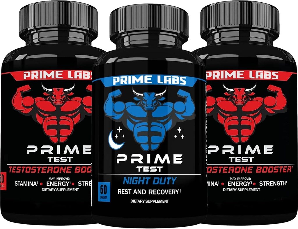 Prime Labs Prime Test Testosteron Booster (60 greve, 2-pakke) + Night Duty Sover Supplement (60 greve)