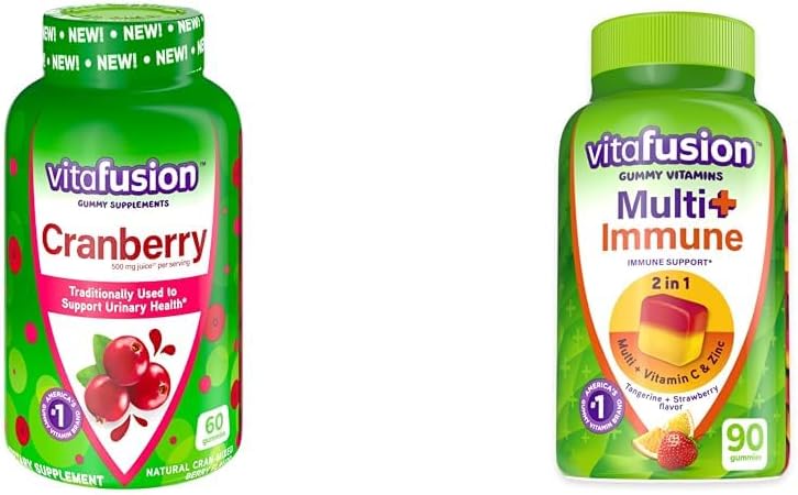 Vitafusion Cranberry Gummies for kvinner 500 mg og multi+ immunstøtte Gummies med vitamin C sink daglige multivitaminer 90 greve