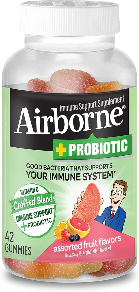 Airborne Plus Probiotic Gummies, 42 tell - 1000mg vitamin C - Immunstøtte Supplement
