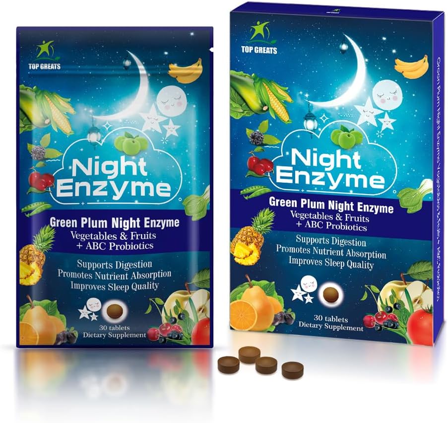 Natt Enzyme, Daglig fler Digestive Enzymer, Grønn Plum Frukt og Grønnsaker med probiotika, Relief Bloating, bedre søvnkvalitet, for menn og kvinner, fremme digestive helse-30 tabletter