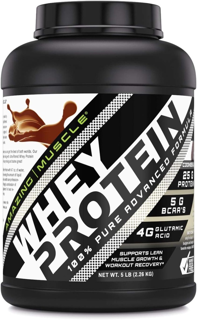 Amazing Muskel 100% Whey Protein Powder * Avansert formel med Whey Protein Isolat sammen med Ultra filtrert Whey Protein Koncentrate (cookies og krem, 5 Lb)