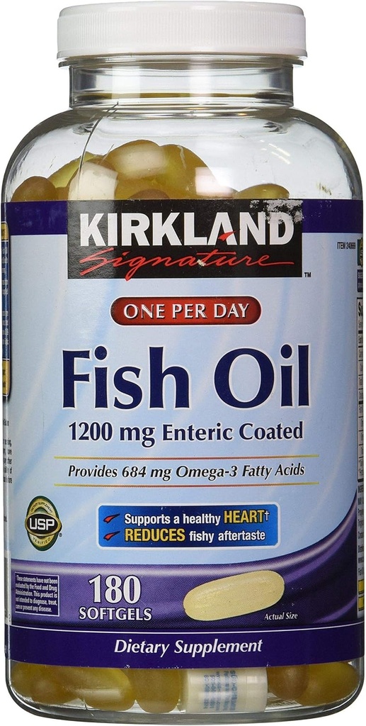 Kirkland Signatur Enterisk belagt fisk olje Omega 3 1200 MG fiskolje, 684 MG Omega 3 fettsyrer, 180 mykegels