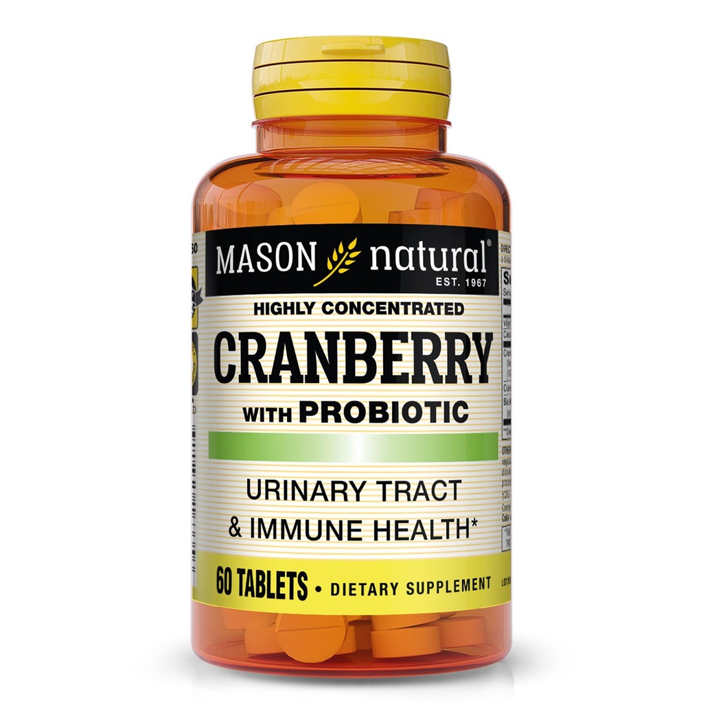 MASON NATURAL Cranberry med probiotiske, 2 måneders forsyning, høyt konsentrert, støtter normal immun helse og urinsystem, 60 tabletter