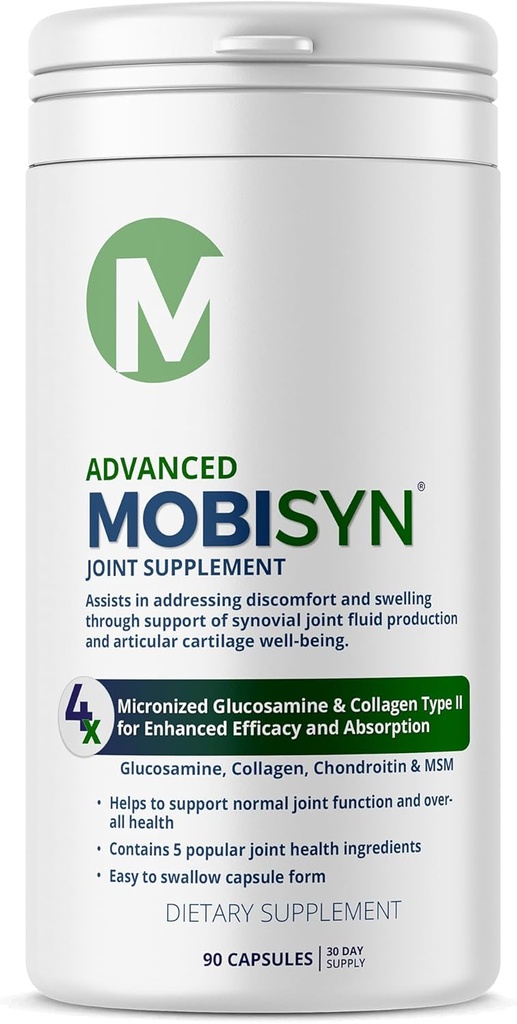 4X Advanced Joint Support Kapsler, Ekstra styrke Formel for betenthet, Glucosamine Chondroitin, kollagen Type II, MSM, 150mg Vitamin C Immune Support & Total Helse, Glutenfri, 90 kapsler
