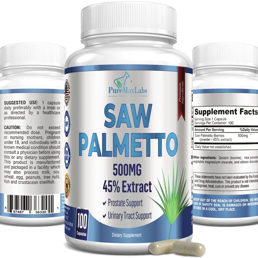 Ekstra styrke så Palmetto - 45% ekstrakt prostata supplement, redusere hyppig urinasjon, DHT blokker for hårvekst, ikke-GMO, 100 kapsler