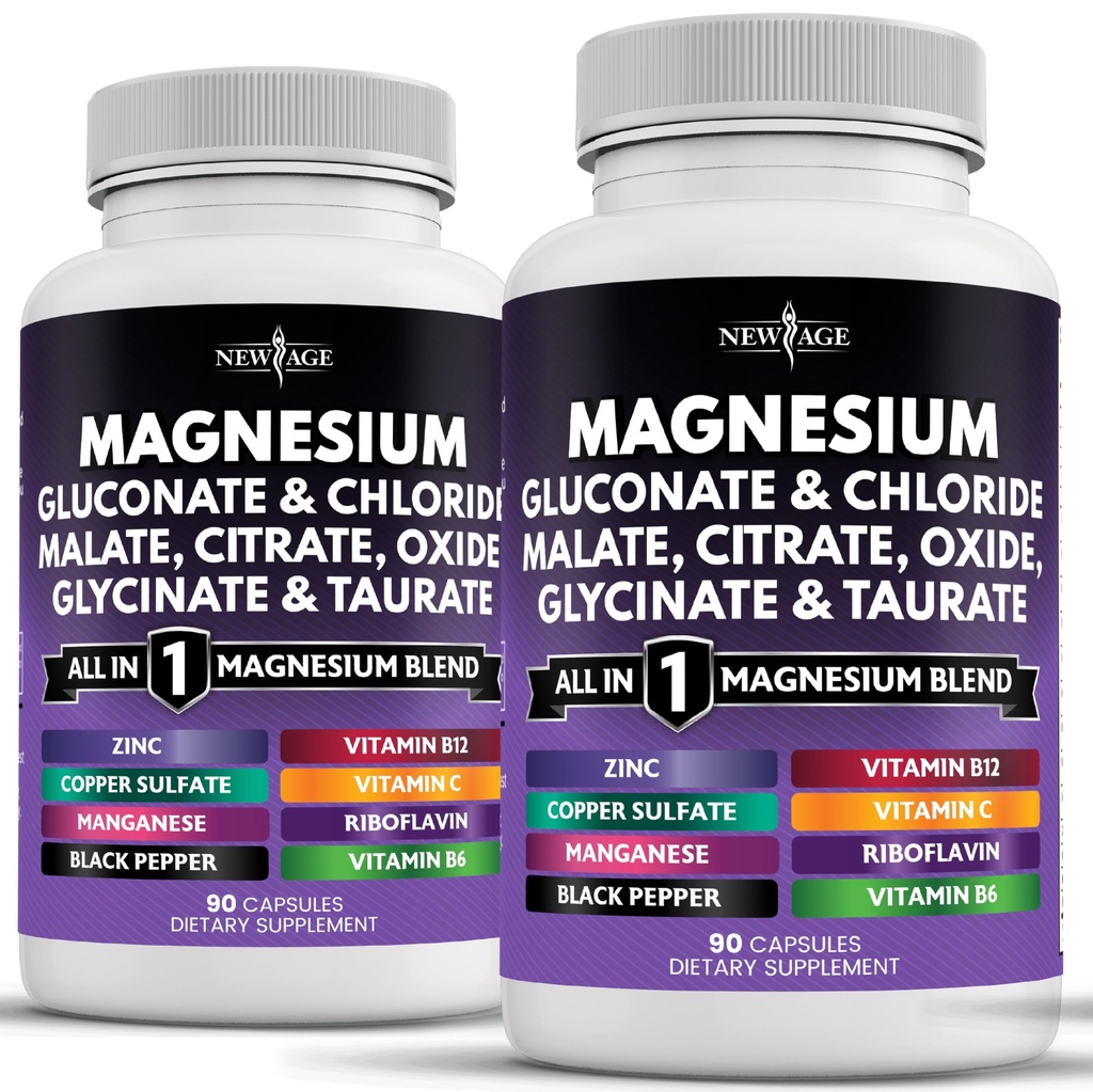 Ny AGE Magnesium Supplement -Powerful Glorynat Citrate Malate Oxid Taurate Aspartate Gluconate Orotate & Mag Klorid Manganese Bone Helse og Bone Styrke, Joint Support- 180 greve
