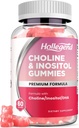 Prenatal Choline Inositol Gummier, Chewable Choline Supplement med DHA, Prenatal Vitamin for kvinner og barn, Støtte nervesystem, Immun & Hjerne Helse, Vegan Strawberry Flavor, Sukkerfri, 60 Ct