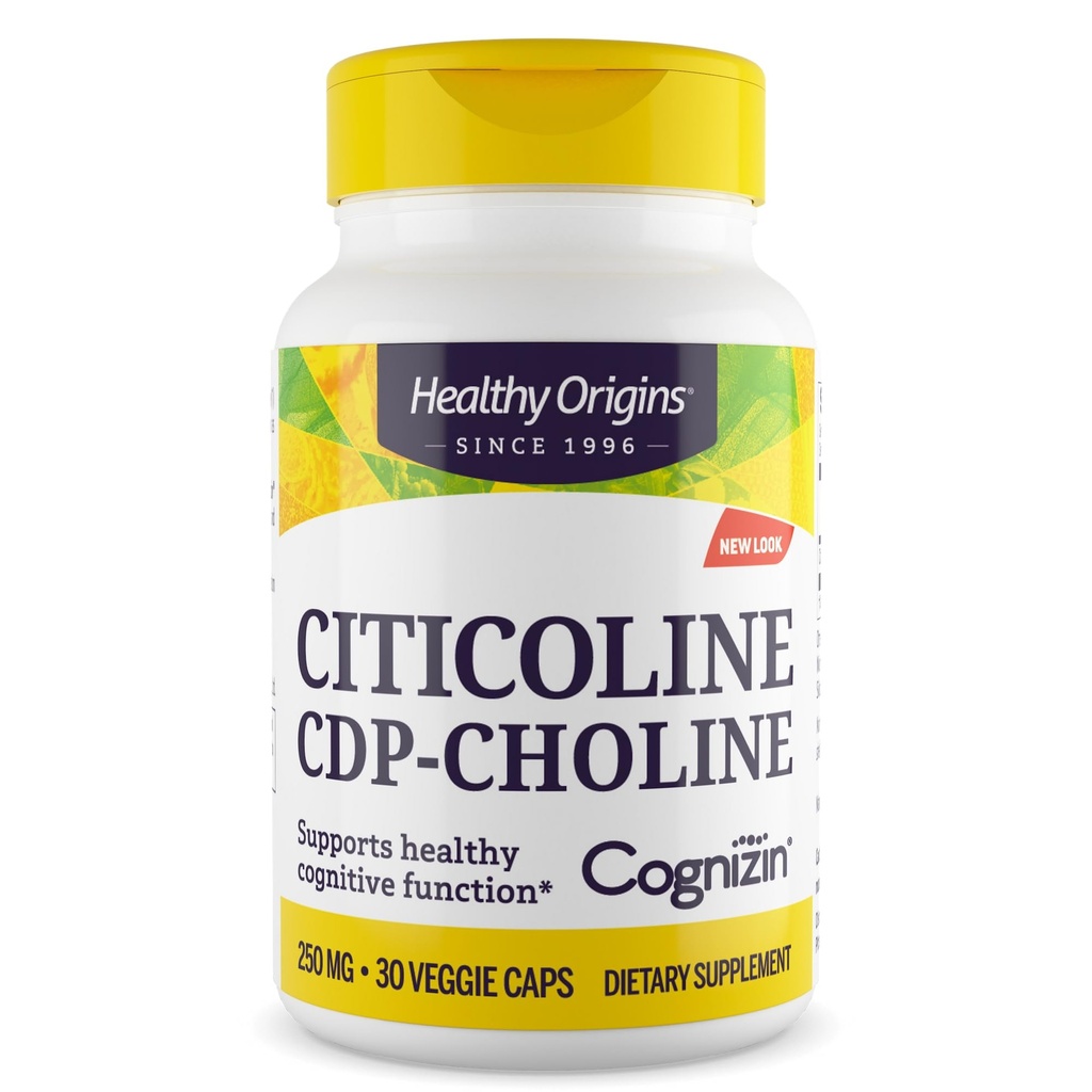 Sunn Origins Cognizin (Citicolin), 250 mg - Brain Supplement for minne med Citicolin CDP Choline - Ikke-GMO, Vegan & Glutenfri Supplement - 30 Veggie Kapsler