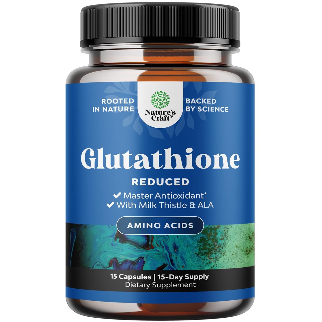 Redusert Glutathion Supplement med Melk Thistle - 500 mg per servering ren L Glutathion med Alpha Lipoic Acid & Melk Thistle Silymarin for hudstråling, Liver Support & Immune Support - 15 Count