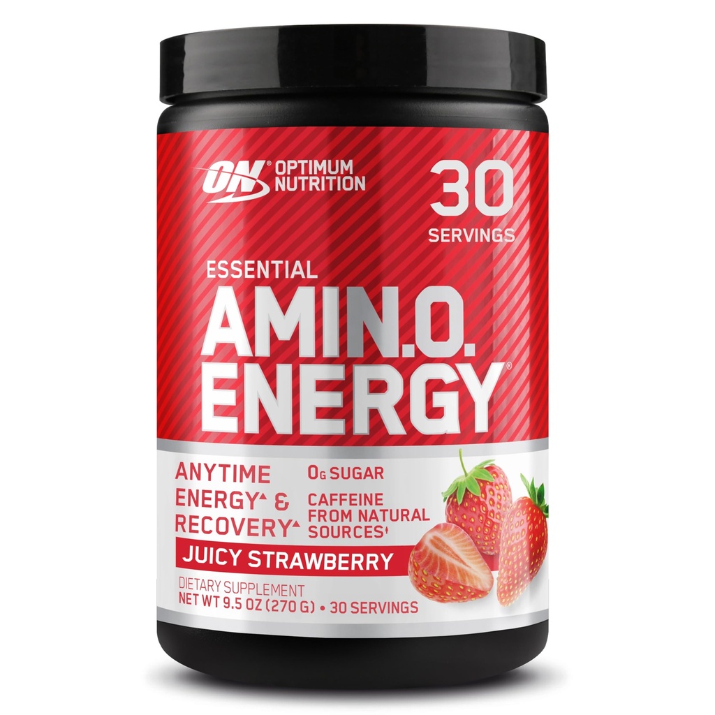 Optimum Nutrition Amino Energi - Før trening med grønn te, BCAA, Aminosyrer, ketovennlig, grønn kaffeekstrakt, energipulver - Juicy Jordbær Burst, 30 Serverer (Packing May Vary)