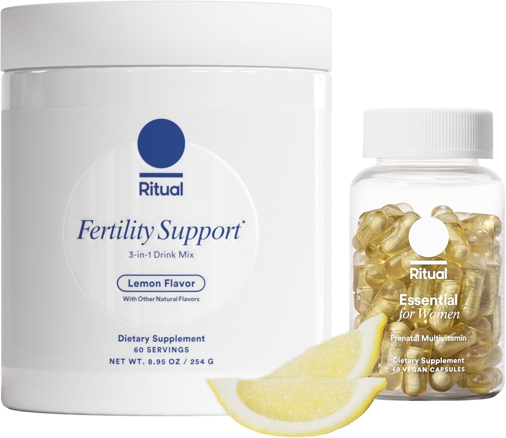 Ritual Preconception Bundle: Essential for kvinner Prenatal Multivitamin og sitronfruktbarhet Støtte Drink Mix Supplement med NAC, CoQ10 og Myo-Inositol. Vegansk og formulert til å støtte henne.*