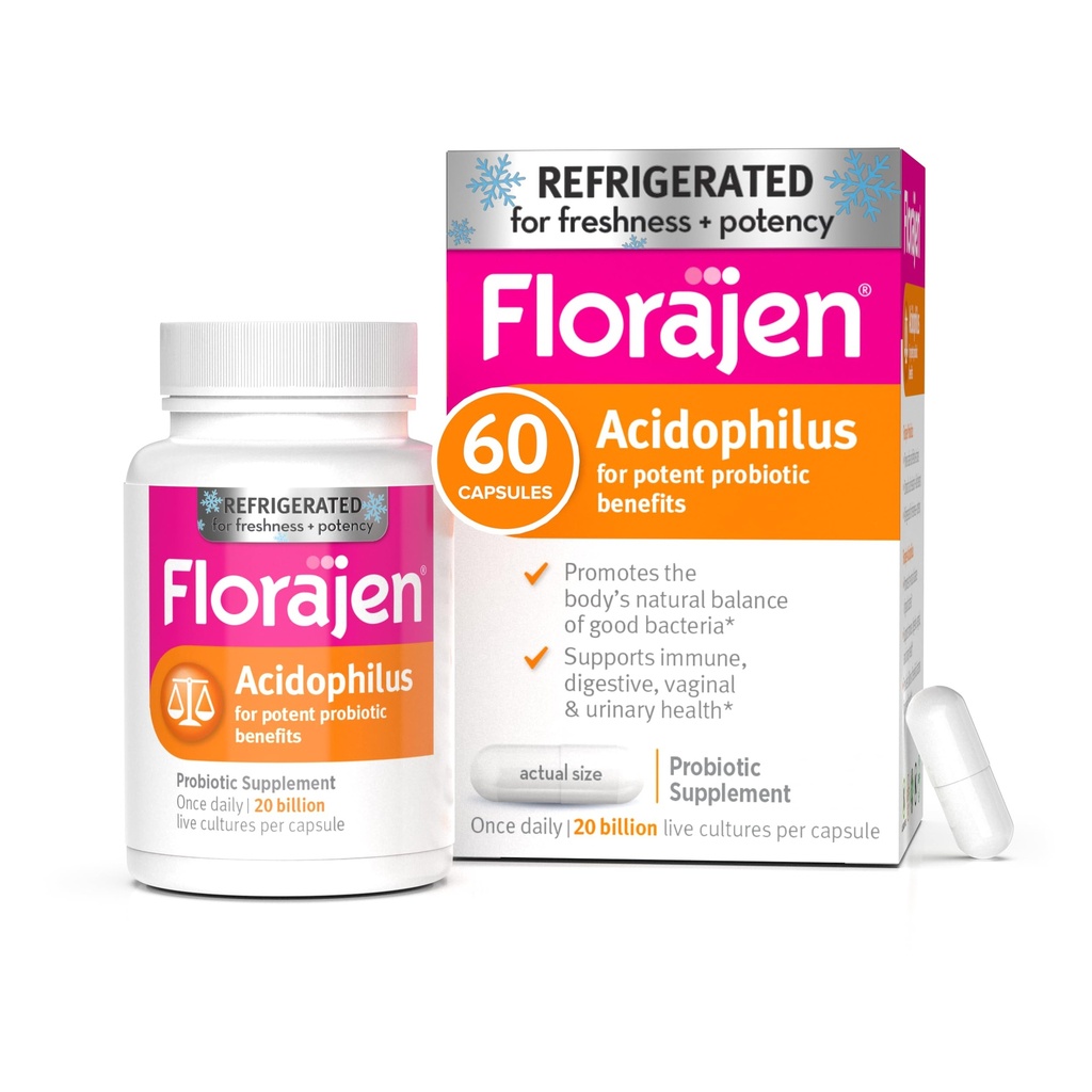Florajen Acidophilus høy potens kjølemidler generell helse, 20 milliarder CFUs for Potent Probiotiske fordeler, uovertruffen, 60 greve