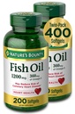 Naturens Bounty Fish Oil, Kosttilskudd med 360 mg Omega-3, støtter hjerte helse, 1200 mg, 200 Softgels (pakke med 2)