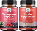 Bundle av Herbal Menopause Supplement for kvinner og 10000 mg ren biotin piller for kvinner og menn - Perfekt for østrogenbalanse - Stopp hår tap naturlig supplement